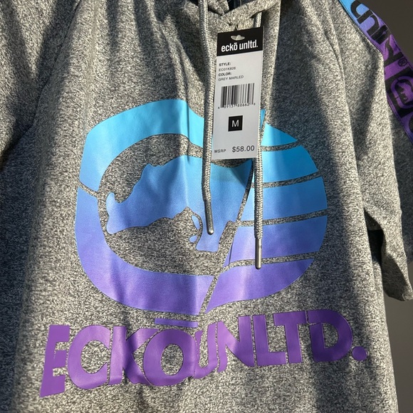 Ecko Medium Unlimited Gray Hoodie with Blue Logo, New with tag, retails $58.00 - Picture 4 of 6
